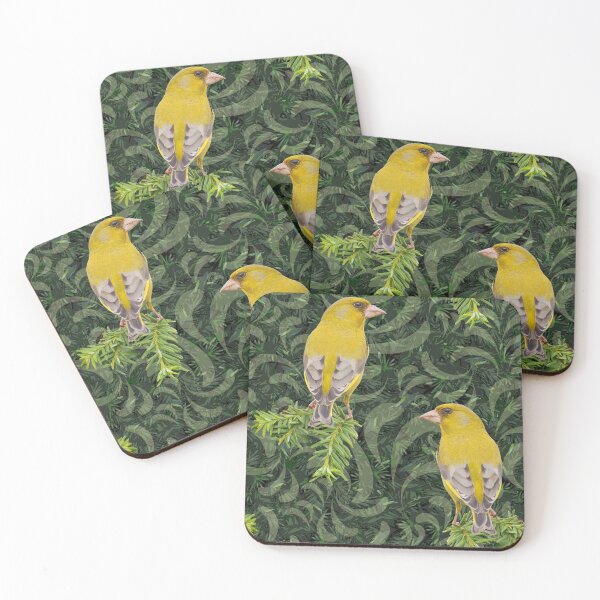 Item preview, Yellow Birds on Swirls and Evergeen Repeat 5748 designed and sold by Art in My Loft.