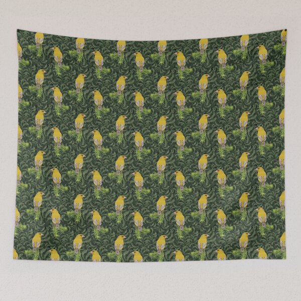 Item preview, Yellow Birds on Swirls and Evergeen Repeat 5748 designed and sold by Art in My Loft.