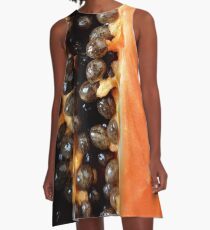 Papaya fruit halved macro A-Line Dress