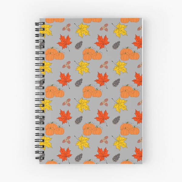 Item preview, Pumpkins Leaves Acorns Pine Cones Fall Illustration Pattern on Gray designed and sold by Itaya Art.