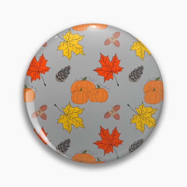 Item preview, Pumpkins Leaves Acorns Pine Cones Fall Illustration Pattern on Gray designed and sold by Itaya Art.