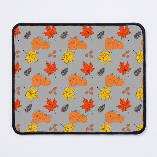 Item preview, Pumpkins Leaves Acorns Pine Cones Fall Illustration Pattern on Gray designed and sold by Itaya Art.