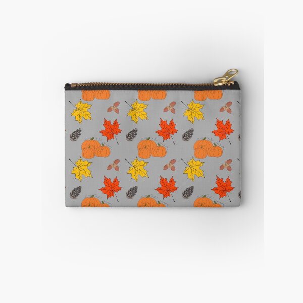 Item preview, Pumpkins Leaves Acorns Pine Cones Fall Illustration Pattern on Gray designed and sold by Itaya Art.