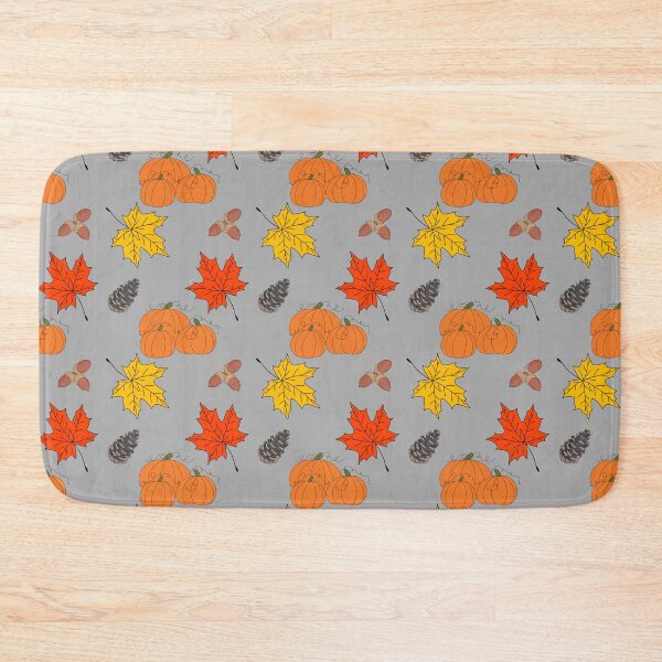 Item preview, Pumpkins Leaves Acorns Pine Cones Fall Illustration Pattern on Gray designed and sold by Itaya Art.