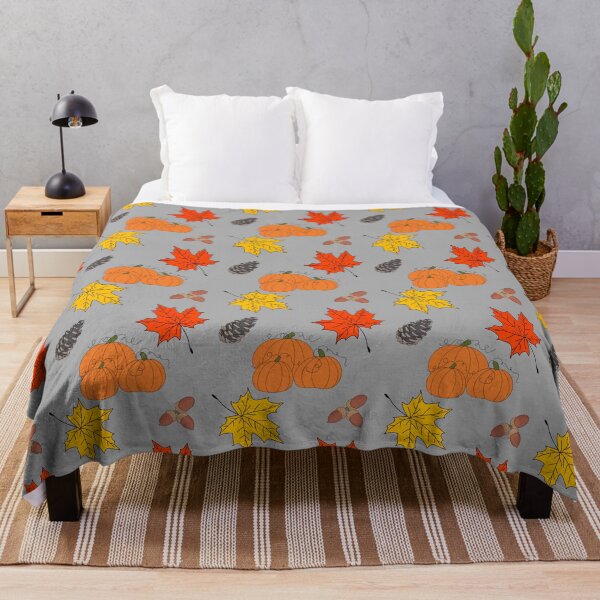 Item preview, Pumpkins Leaves Acorns Pine Cones Fall Illustration Pattern on Gray designed and sold by Itaya Art.
