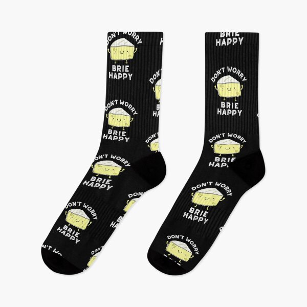 Item preview, Don't Worry Brie Happy Funny Cheese Puns (Dark BG) designed and sold by punnybone.