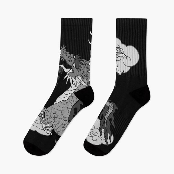 Item preview, Year of the dragon; chinese zodiac dragon with fire and gray clouds; black and white version designed and sold by mbuz90.
