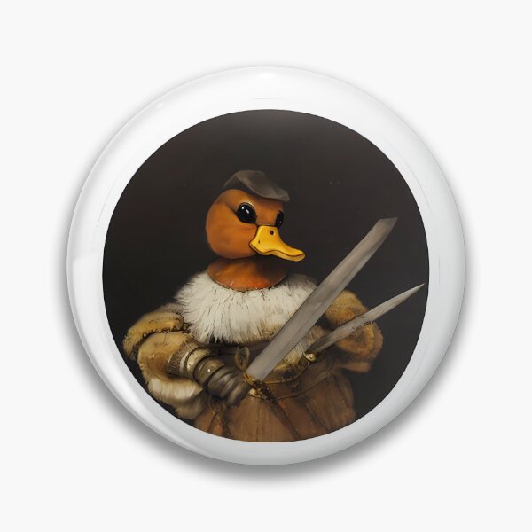 Item preview, Rembrandt Duck with Two Swords (Round Shape in Oil Painting Style) designed and sold by Digital-Davinci.