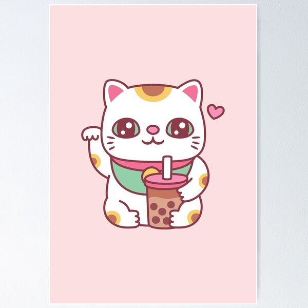 Gato Maneki-Neko póster  Decoración de pared rosa y pastel de