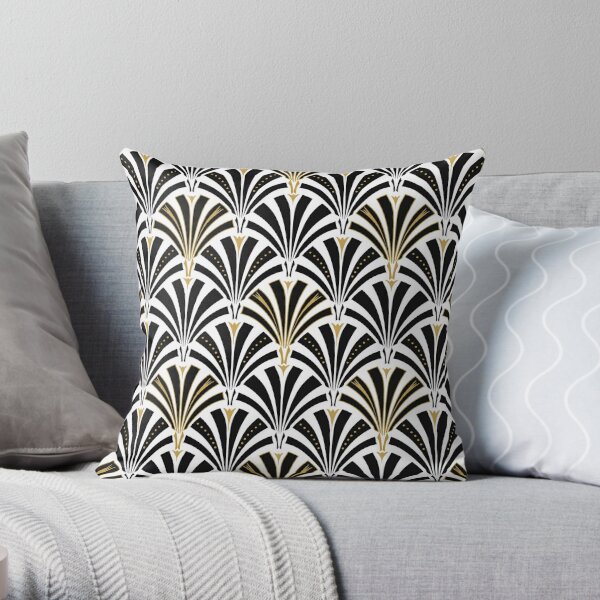 Art Deco fan pattern, black and white Throw Pillow