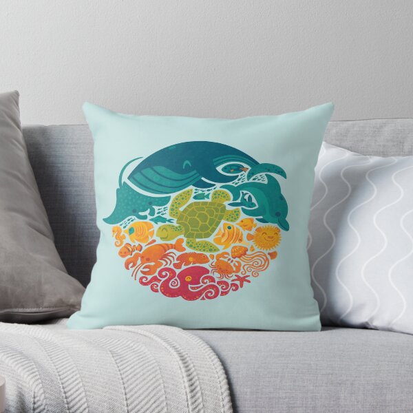Aquatic Rainbow (light blue) Throw Pillow