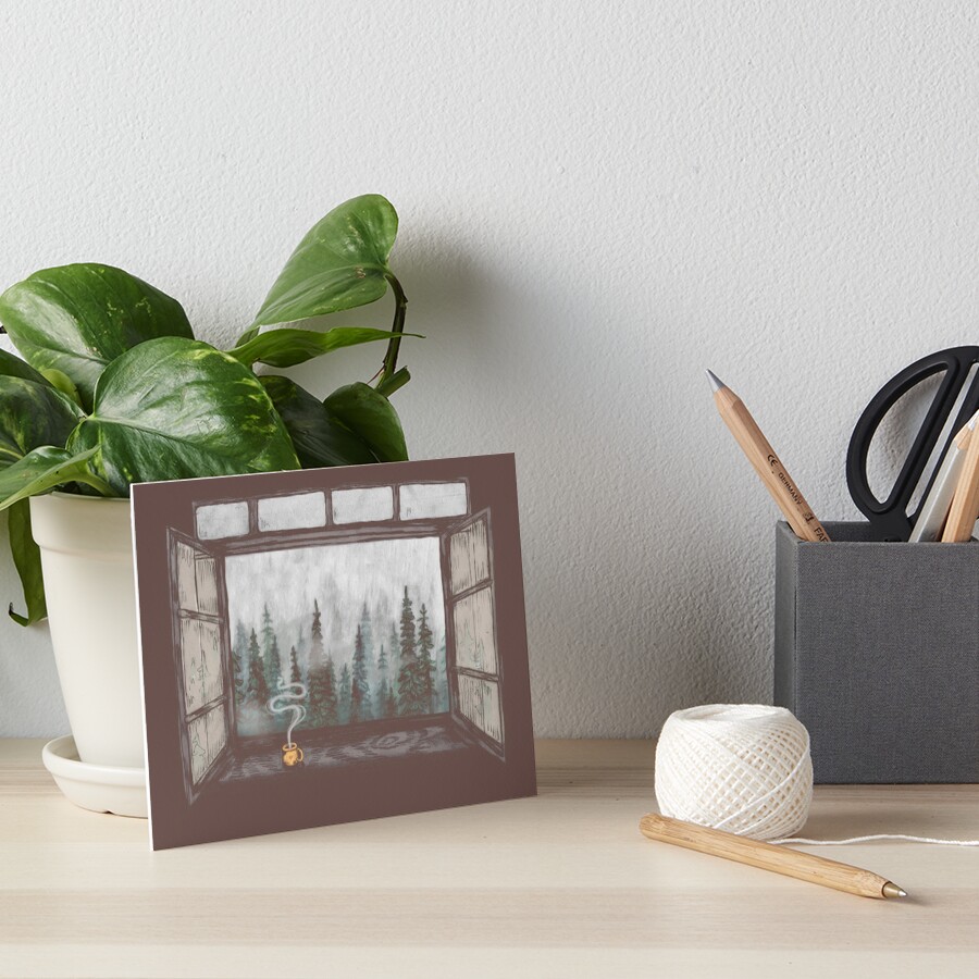 Foggy Forest Window || Cozy Fall Illustration Art Board Print