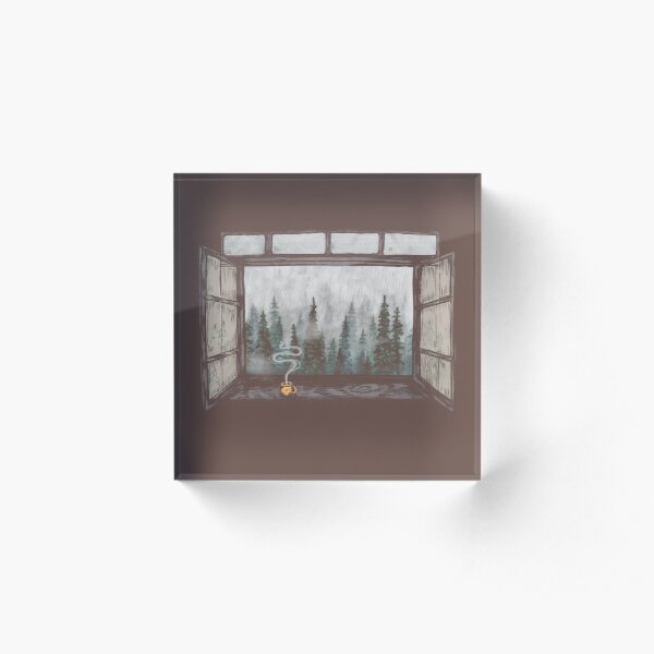 Foggy Forest Window || Cozy Fall Illustration Acrylic Block