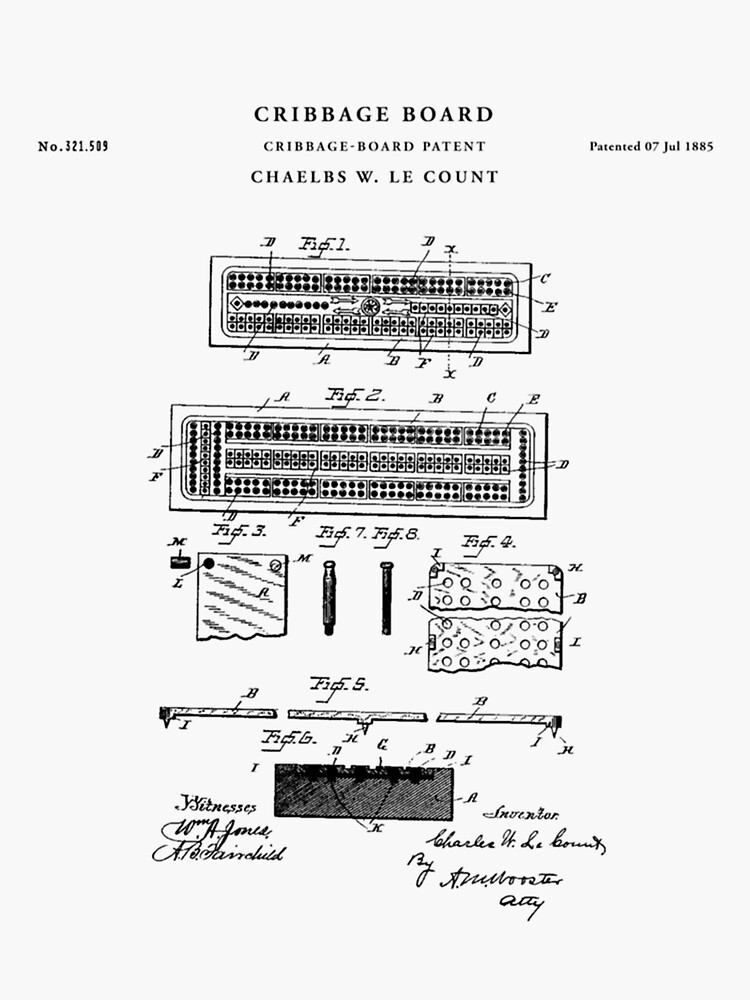 "Cribbage Patent Drawing Blueprint Design" Sticker for Sale by