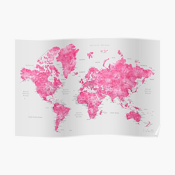 pink and grey world map canvas