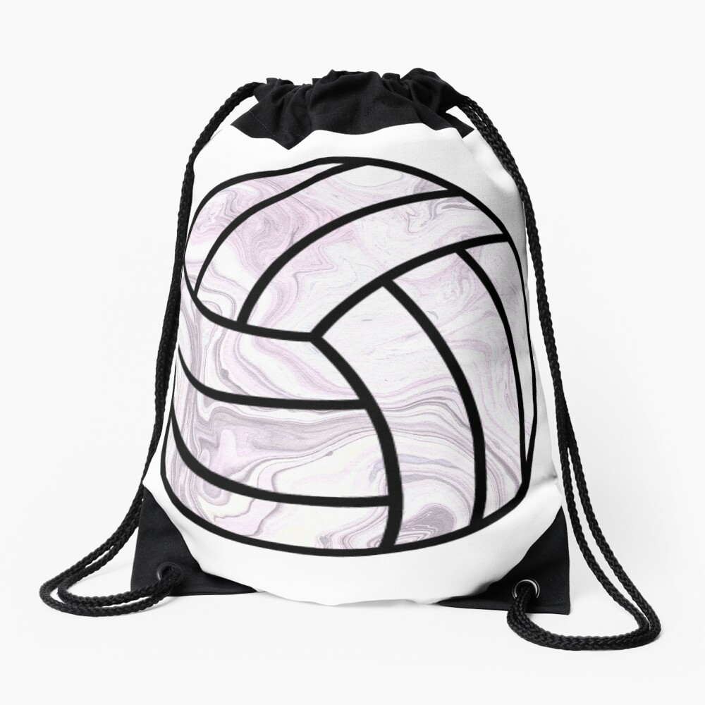 "Black and White Marbled Volleyball" Drawstring Bag by maddydrye