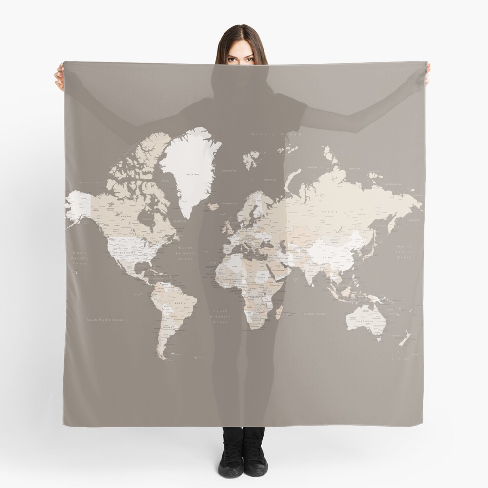 Fanciful Old World Map Earthtones Scarf