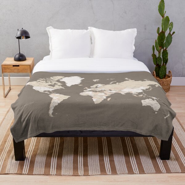Earth tones world map with cities Throw Blanket