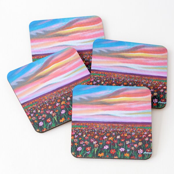 Item preview, Floral meadow at sunset cheerful landscape  designed and sold by artbymanjiri.