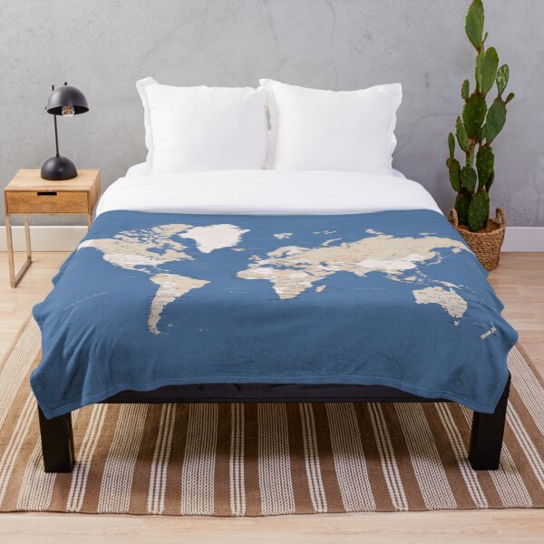Blue and brown detailed world map Throw Blanket
