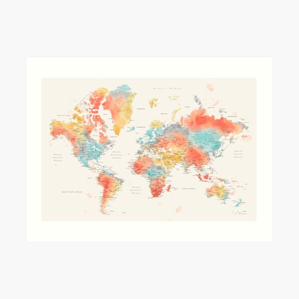 New World Map Colourful Poster