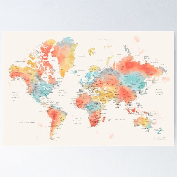 Digital Colorful World Map Printable Download. Weltkarte. Colorful