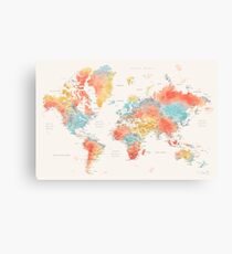 Colorful watercolor detailed world map Canvas Print