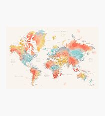 Colorful watercolor detailed world map Photographic Print