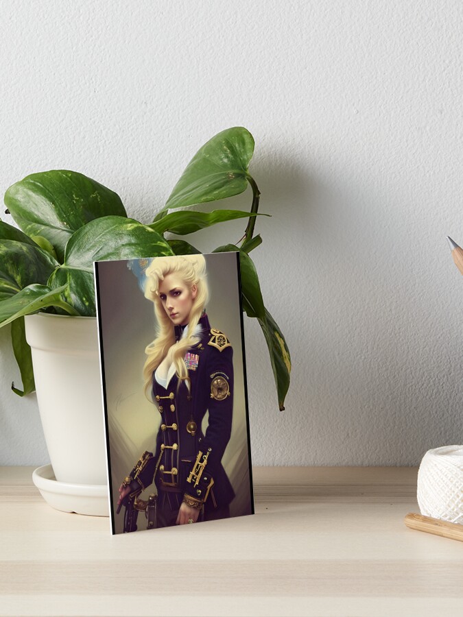 Beautiful steampunk blonde Officer in Military Uniform Art Board