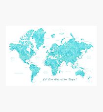 Aquamarine watercolor world map "Begin" Photographic Print