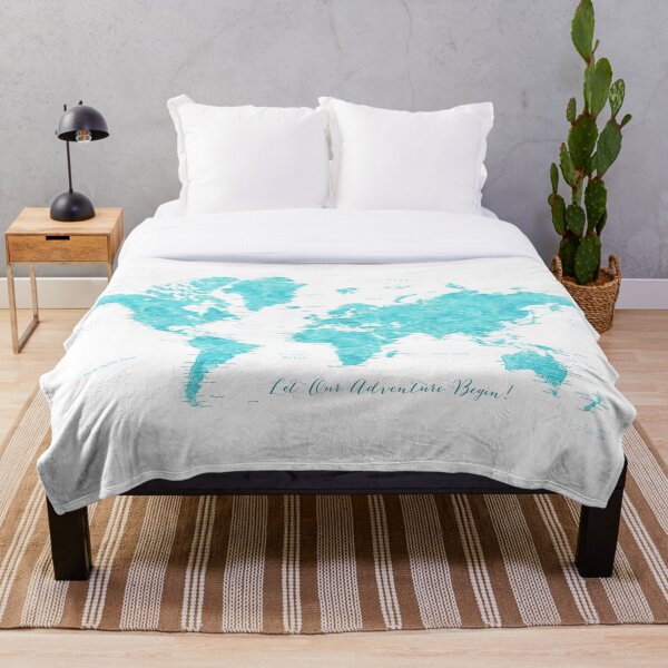 Item preview, Aquamarine watercolor world map "Begin" designed and sold by blursbyai.