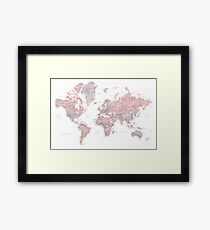Dusty pink and grey world map with cities Framed Print