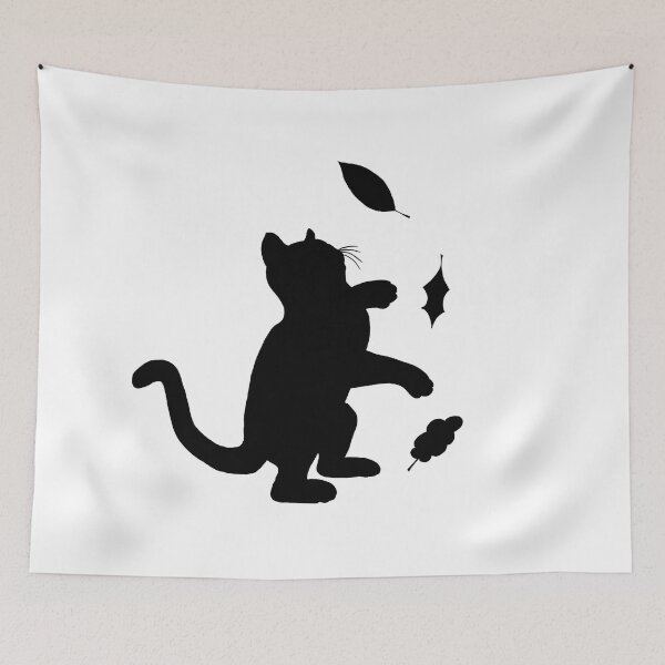 Item preview, Black Cat Playing With Leaves Silhouette designed and sold by VoilaDalilah.