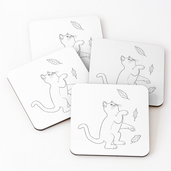 Item preview, Black Cat Silhouette Outline - Cat Playing With Leaves designed and sold by VoilaDalilah.