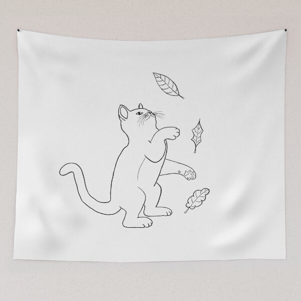 Item preview, Black Cat Silhouette Outline - Cat Playing With Leaves designed and sold by VoilaDalilah.