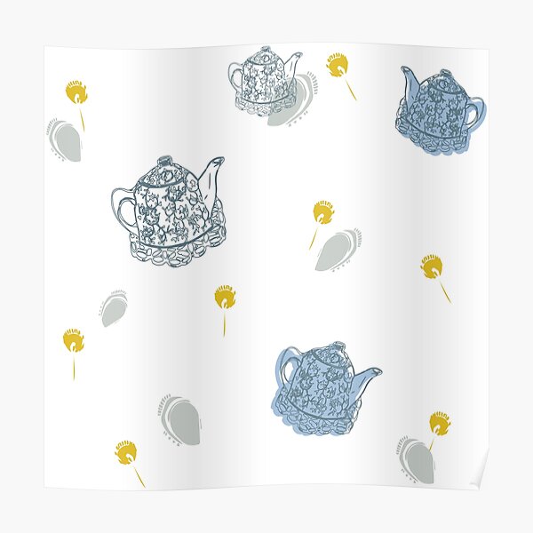 Blue Teapots Poster