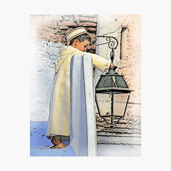 A boy and a lamp Photographic Print