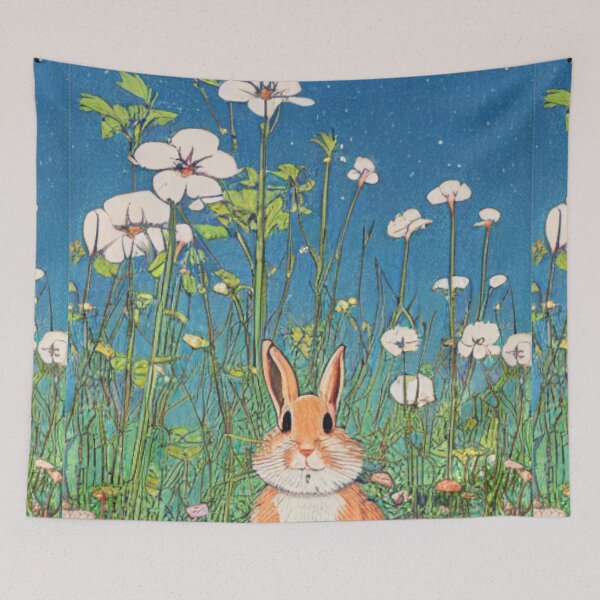 Item preview, Vintage Floral Rabbit Bunny and Blue Skies Flora and Fauna in Nature designed and sold by wigobun.
