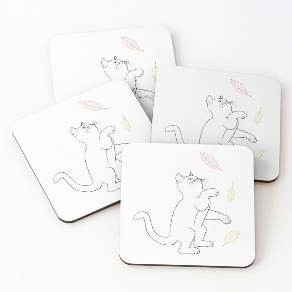 Item preview, Colourful Black Cat Silhouette Outline - Cat Playing With Leaves designed and sold by VoilaDalilah.