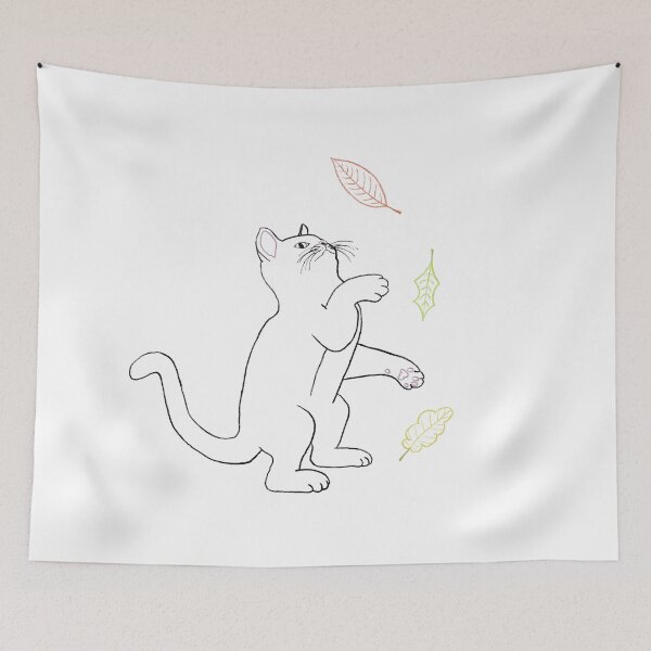 Item preview, Colourful Black Cat Silhouette Outline - Cat Playing With Leaves designed and sold by VoilaDalilah.