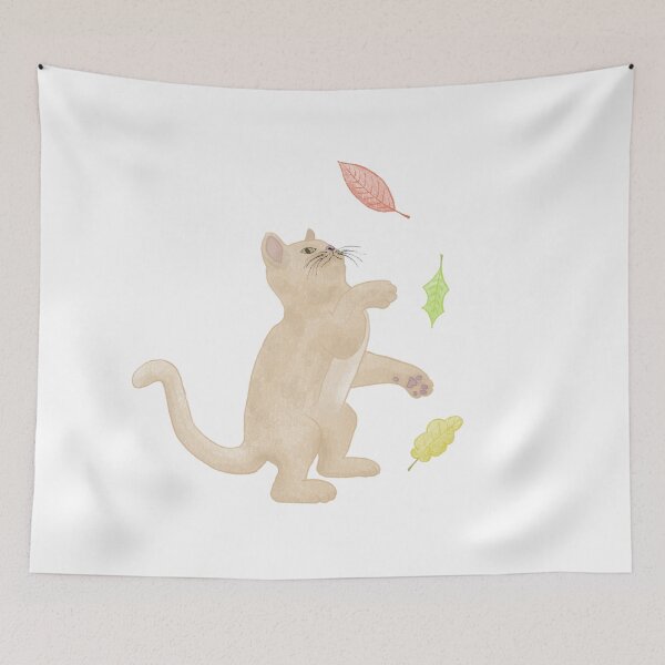 Item preview, Brown Cat Playing With Autumn Leaves designed and sold by VoilaDalilah.