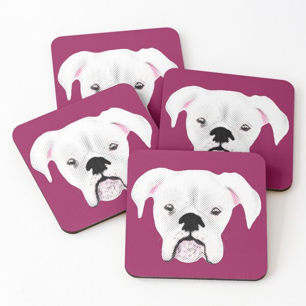 Item preview, WHITE BOXER DOG PUPPY HALFTONE RASPBERRY designed and sold by GIVENGRACE.ART.