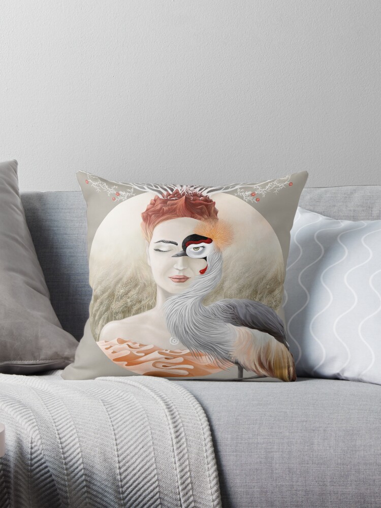 Thumbnail 1 of 4, Pillow, Bird of Cranes designed and sold by Ruta.