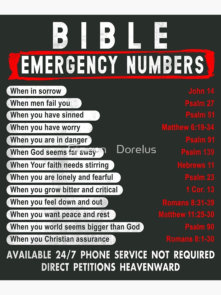 Bible Emergency Numbers Poster For Sale By Simeon Dorelus Redbubble   Flat,750x,075,f Pad,750x1000,f8f8f8 