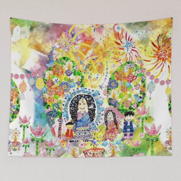 Item preview, Firework Celebration In the Sparkling Diwali Forest Watercolour Collage designed and sold by DefaultOneWorld.