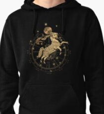 Western Zodiac - Golden Aries -The Ram on Black Canvas Pullover Hoodie