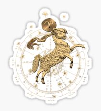 Western Zodiac - Golden Aries -The Ram on Black Canvas Sticker