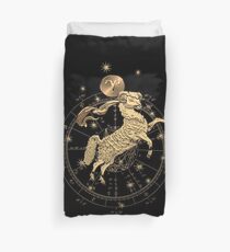 Western Zodiac - Golden Aries -The Ram on Black Canvas Duvet Cover