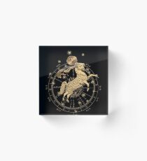 Western Zodiac - Golden Aries -The Ram on Black Canvas Acrylic Block