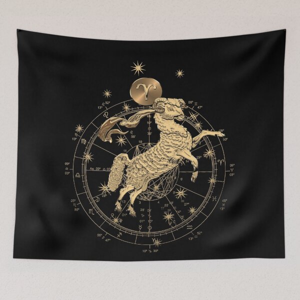 Item preview, Western Zodiac - Golden Aries -The Ram on Black Canvas designed and sold by Serge Averbukh Art Studio.